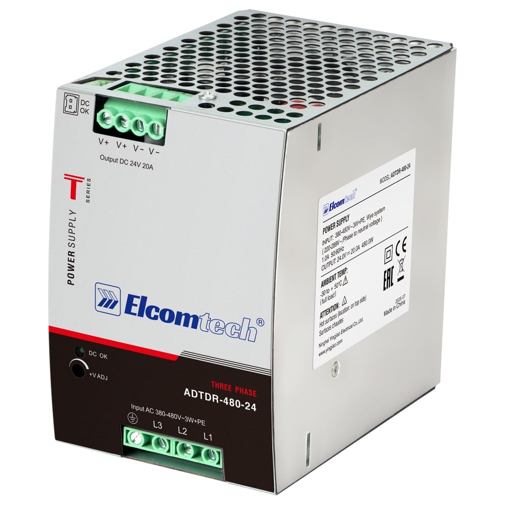 Изображение товара Блок питания на DIN рейку ELCOMTECH 480W 24V 20A ADTDR-480-24