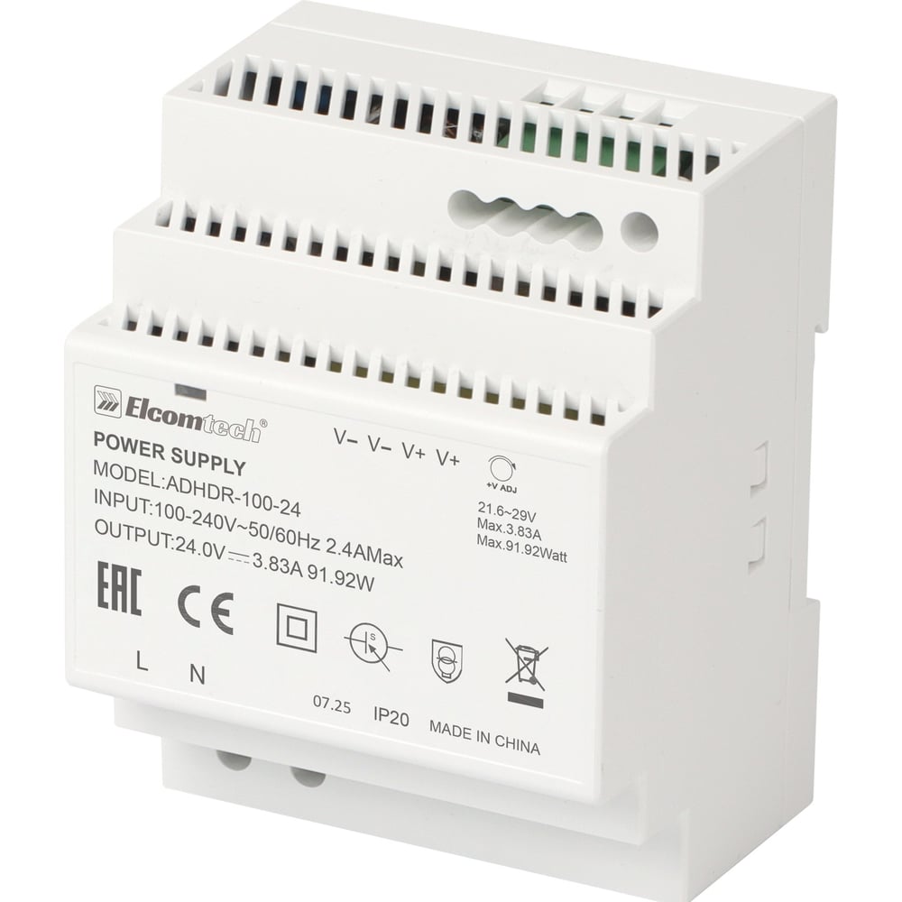 Изображение товара Блок питания на DIN рейку ELCOMTECH 92W ADHDR-100-24 24V 3.83A