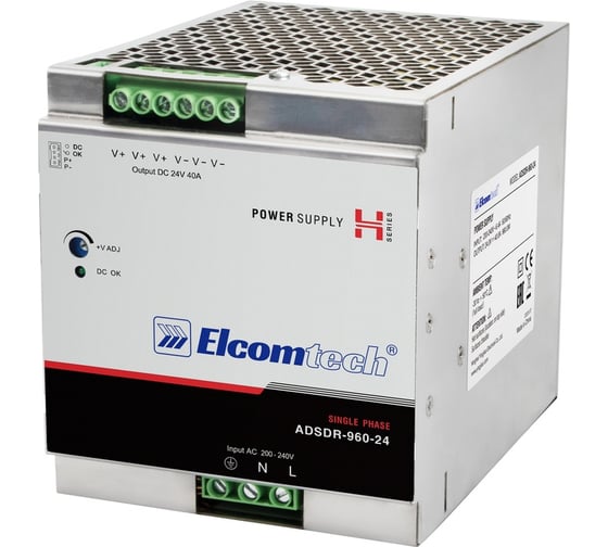 Изображение товара Блок питания на DIN рейку ELCOMTECH AC/DC 960W вход 100-240V,выход 24V 40A ADSDR-960-24 УТ-00035164