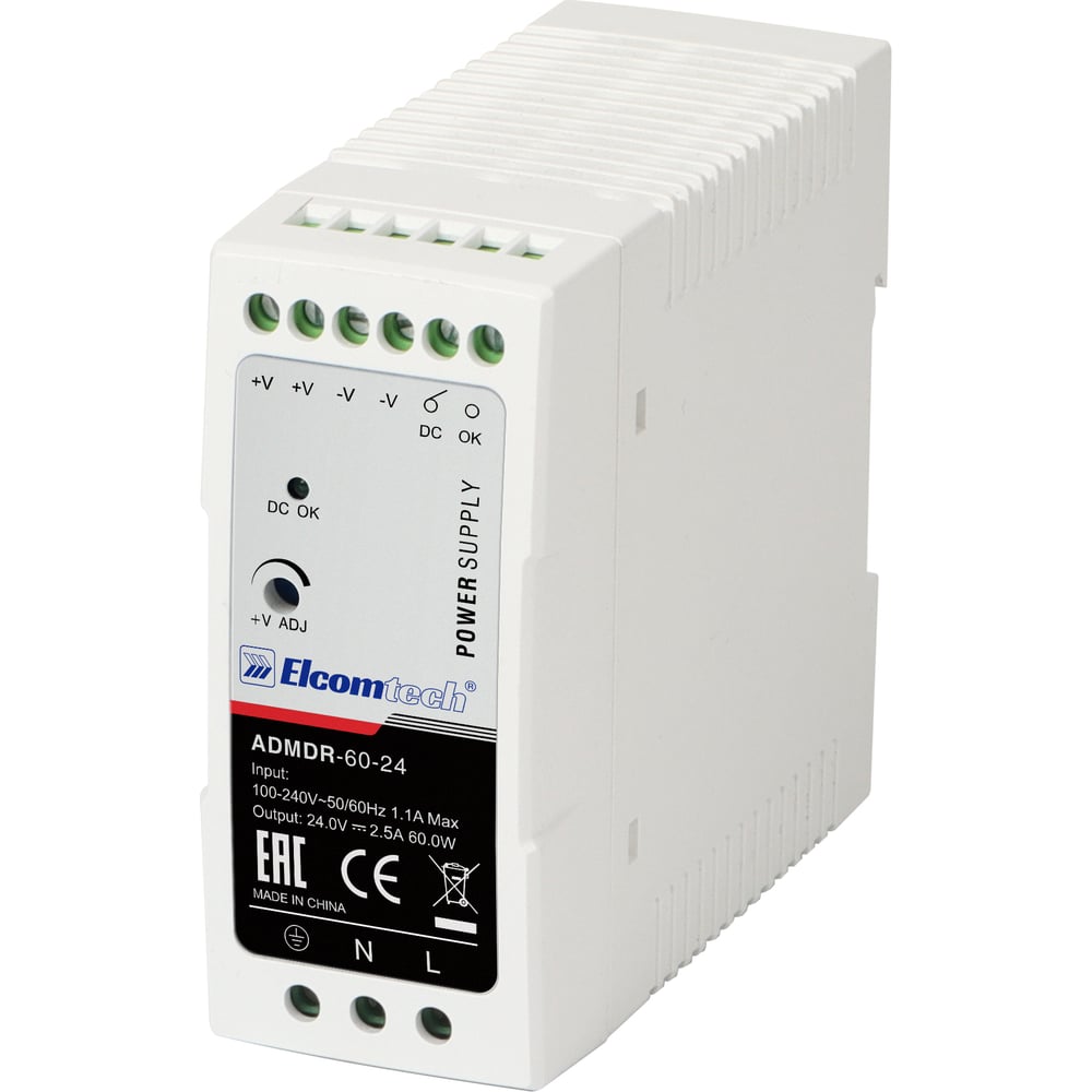 Изображение товара Блок питания ELCOMTECH AC/DC 60W на DIN рейку 24V 2.5A