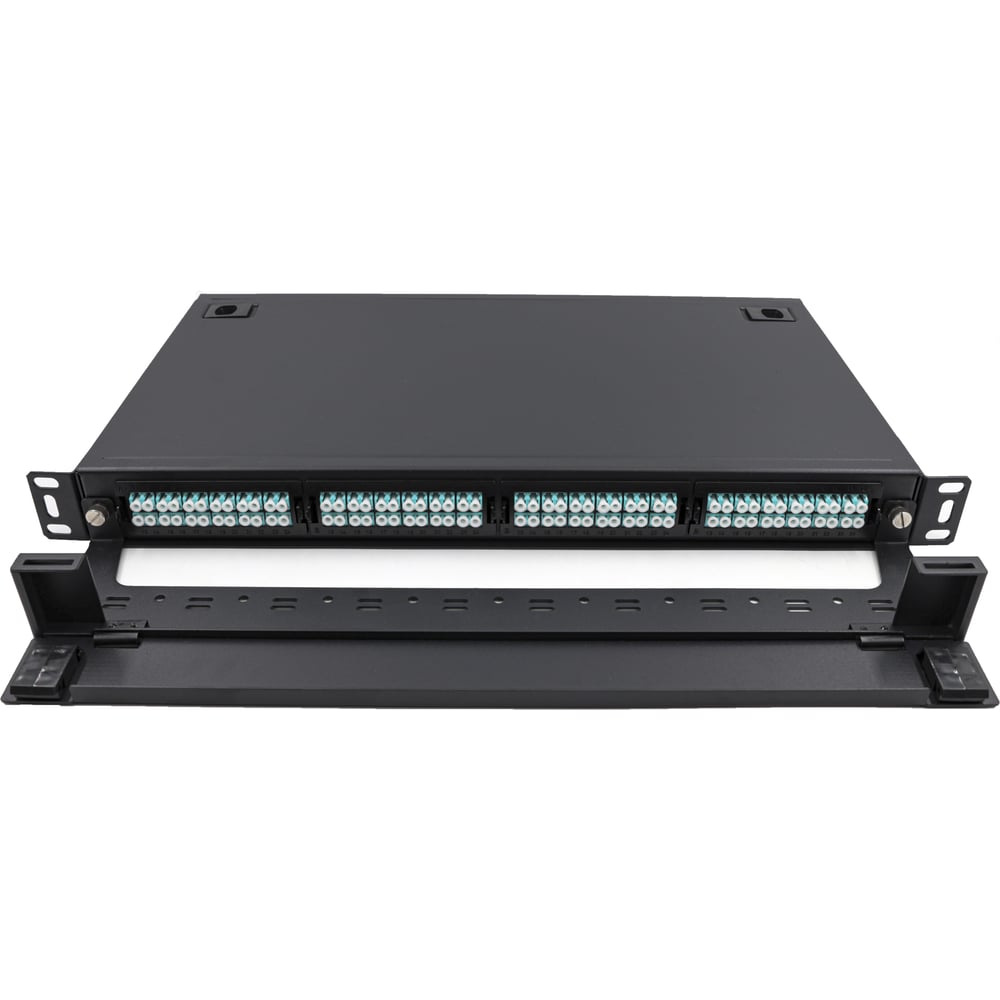 Изображение товара Кросс оптический стоечный TopLAN 19 1U на 4 кассеты OC до 96 волокон, цвет черный (RAL9005) КРС-Top-1U.96.4OC-BK