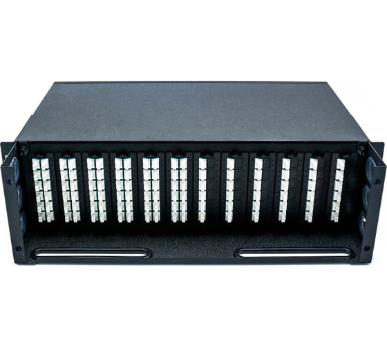 Изображение товара Кросс оптический стоечный TopLAN 19 3U на 12 кассет OC до 288 волокон, цвет черный (RAL9005) КРС-Top-3U.288.12OC-BK