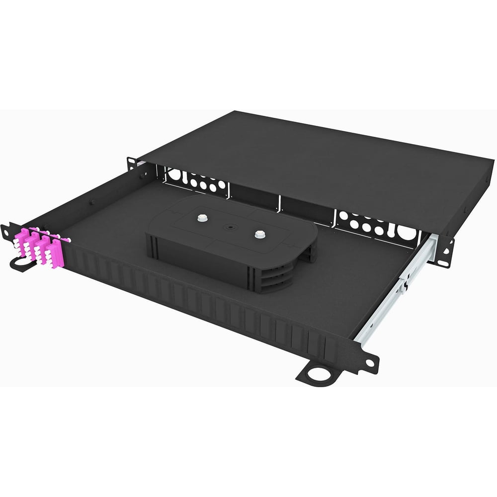 Изображение товара Кросс оптический стоечный выдвижной TopLAN 19, 16 LC/UPC адаптера, многомодовый MM(OM4) 50/125, 1U, черный, укомплектованный, КРСв-Top-1U-16LC/U-OM4-BK