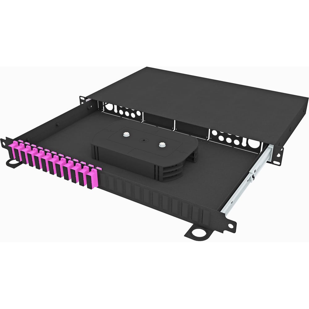 Изображение товара Кросс оптический стоечный выдвижной TopLAN 19, 24 SC/UPC адаптеров, многомодовый ОМ4, 1U, черный, укомплектованный, КРСв-Top-1U-24SC/U-OM4-BK