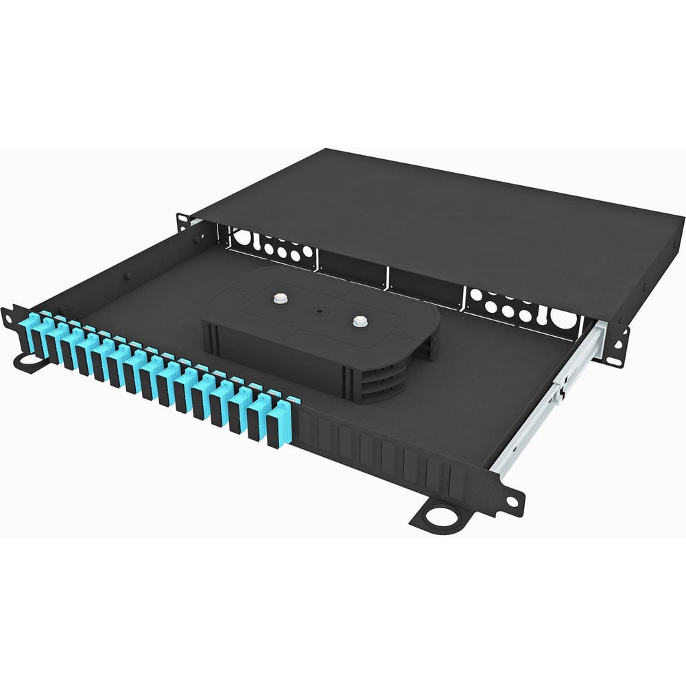 Изображение товара Кросс оптический стоечный выдвижной TopLAN 19, 32 SC/UPC адаптеров, многомодовый ОМ3, 1U, черный, укомплектованный, КРСв-Top-1U-32SC/U-OM3-BK