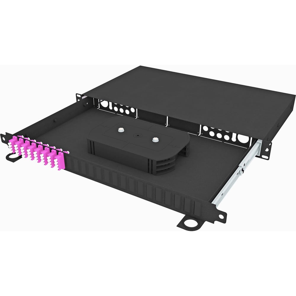 Изображение товара Кросс оптический стоечный выдвижной TopLAN 19, 32 LC/UPC адаптера, многомодовый MM(OM4) 50/125, 1U, черный, укомплектованный, КРСв-Top-1U-32LC/U-OM4-BK