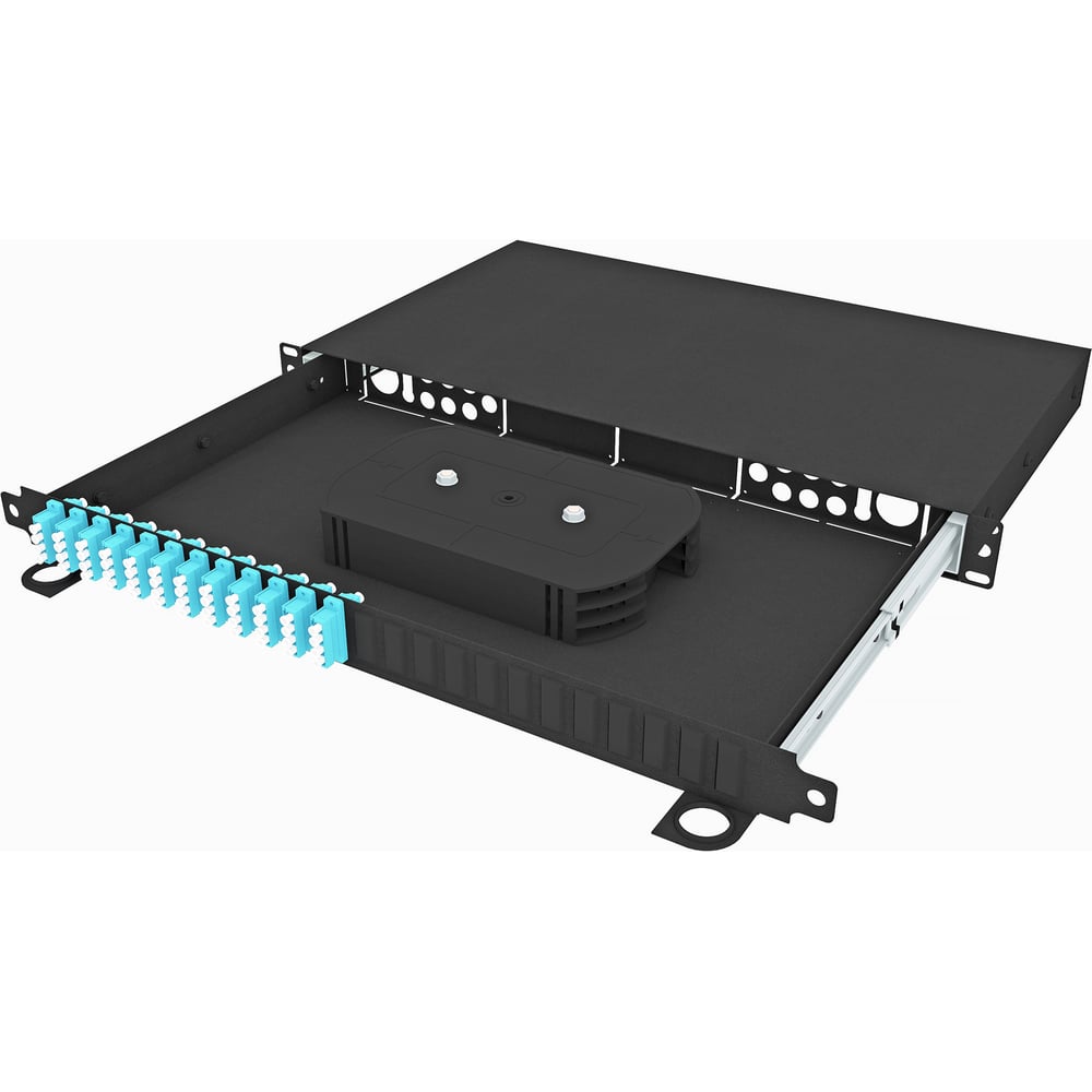 Изображение товара Кросс оптический стоечный выдвижной TopLAN 19, 48 LC/UPC адаптеров, многомодовый (50/125) OM3, 1U, черный, укомплектованный, КРСв-Top-1U-48LC/U-OM3-BK