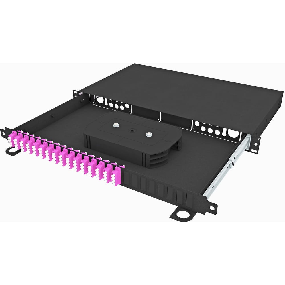 Изображение товара Кросс оптический стоечный выдвижной TopLAN 19, 64 LC/UPC адаптера, многомодовый MM(OM4) 50/125, 1U, черный, укомплектованный, КРСв-Top-1U-64LC/U-OM4-BK