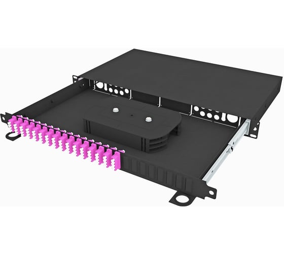 Изображение товара Кросс оптический стоечный выдвижной TopLAN 19, 64 LC/UPC адаптера, многомодовый MM(OM4) 50/125, 1U, черный, укомплектованный, КРСв-Top-1U-64LC/U-OM4-BK