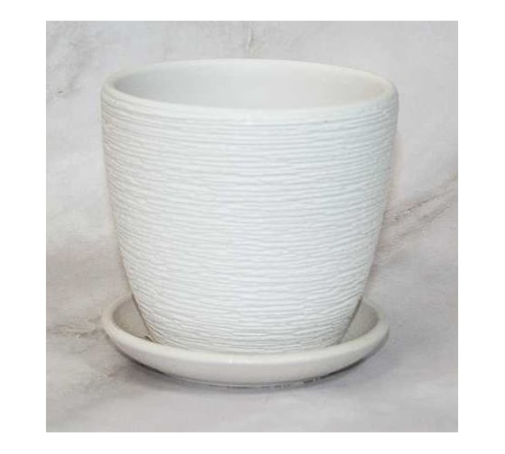 Изображение товара Кашпо керамика с поддоном Сады Аурики Гнездо белый крокус, d-12см, h-9см, 0.7л 072076