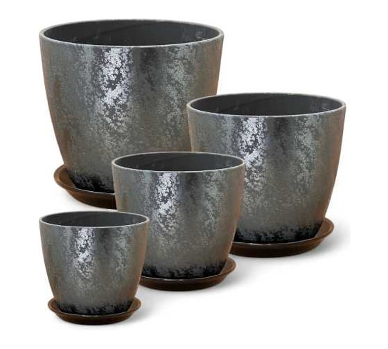 Изображение товара Комплект керамика Сады Аурики Шелк бутон черный из 4х горшков, d12см 15см 18см 21см 073745
