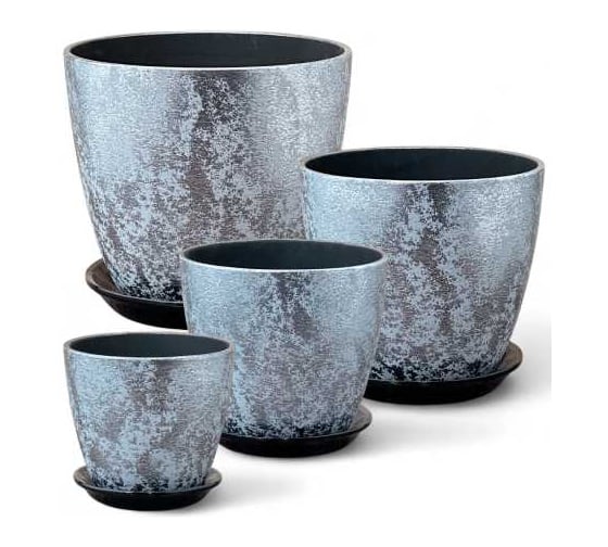 Изображение товара Комплект керамика Сады Аурики Шелк бутон серый из 4х горшков, d12см 15см 18см 21см 073739