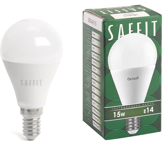 Изображение товара Светодиодная лампа SAFFIT SBG4515 Шарик E14 15W 4000K, 55210