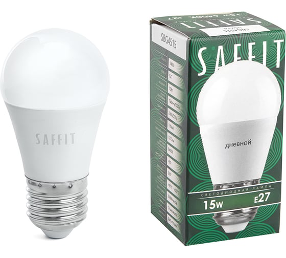 Изображение товара Светодиодная лампа SAFFIT SBG4515 Шарик E27 15W 6400K, 55214