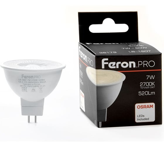 Изображение товара Светодиодная лампа FERON PRO LB-1607 G5.3 7W 2700K, 38179