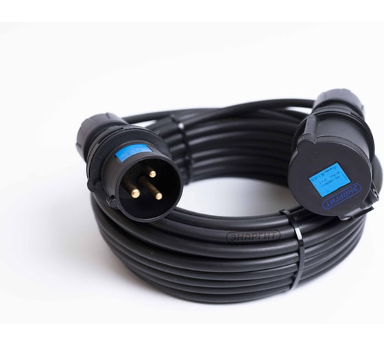 Изображение товара Удлинитель шнур Энаргит 220 Вольт (BLACK), КГтп-ХЛ 3х4 (20 метров, 1 розетка 32А IEC60309, вилка 32А IEC60309, IP 44) КГ340-20-132П-32П-44-блэк