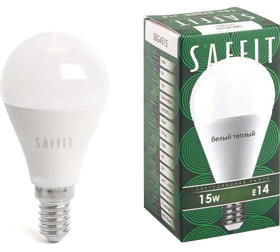 Изображение товара Светодиодная лампа SAFFIT SBG4515 Шарик E14 15W 2700K, 55209
