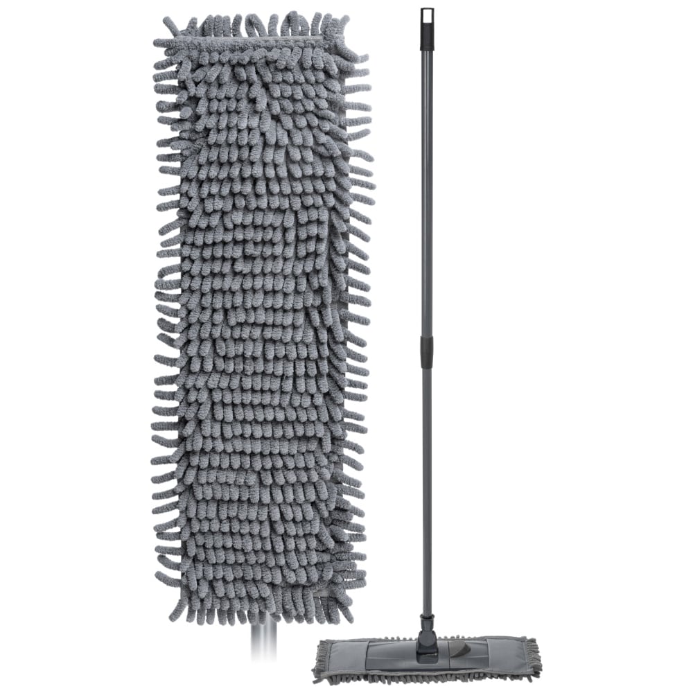 Изображение товара Швабра плоская Econova с телескопической ручкой, со сменной насадкой из микрофибры синель, 420x150x750 мм, темно-серый 435296615