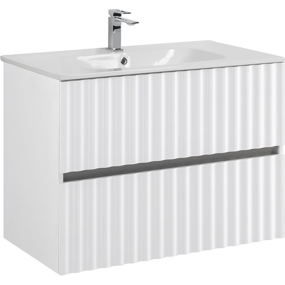 Изображение товара База под раковину подвесная Art&Max ELEGANT с двумя выкатными ящиками, с LED подсветкой ручек. Белый глянец, 770x469x550 AM-ELEGANT-800-2C-SO-BL-LED-P