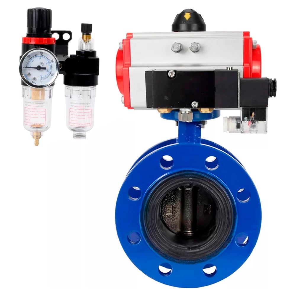 Затвор дисковый DN.ru GGG40-304-EPDM-2W-F-H Ду125 Ру16 пневмопривод DA-130, пневмораспределитель 220VAC, БПВ D050-56489