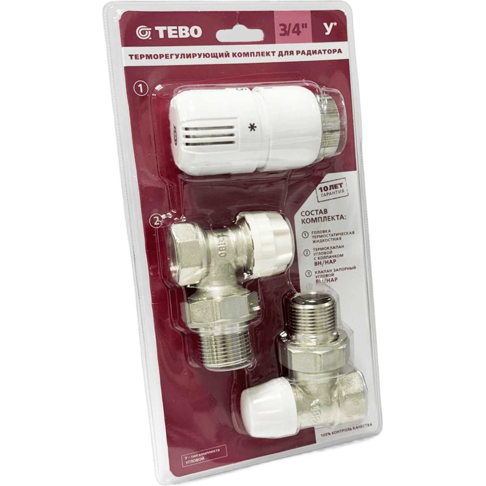 Изображение товара Комплект TEBO №2 3/4 термостатический угловой клапан и запорный клапан с головкой