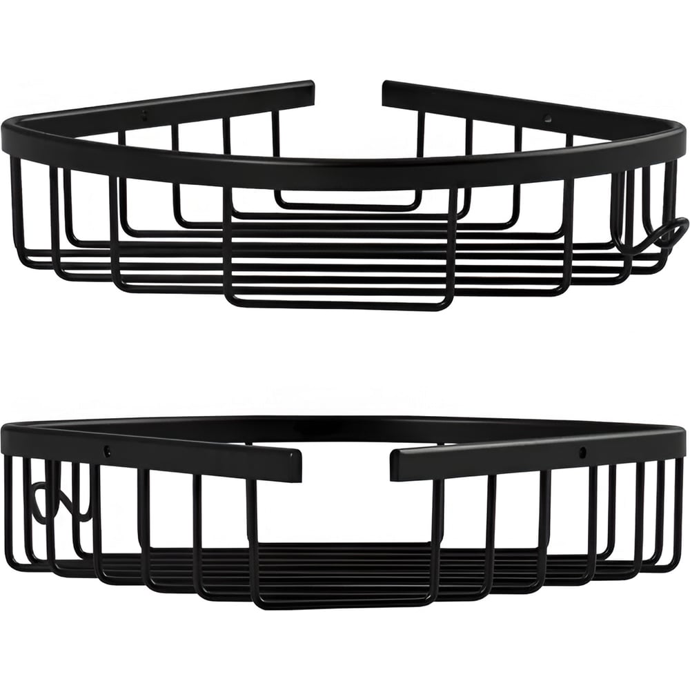 Изображение товара Полочка одинарная угловая овальная черная из алюминия с крючками