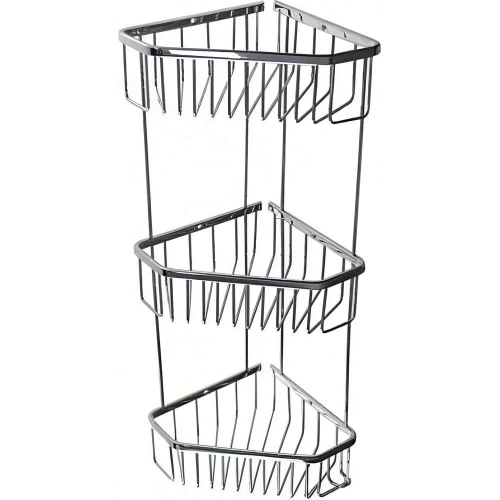 Изображение товара Полочка тройная угловая из нержавеющей стали 25см с крючками и глянцевой фактурой