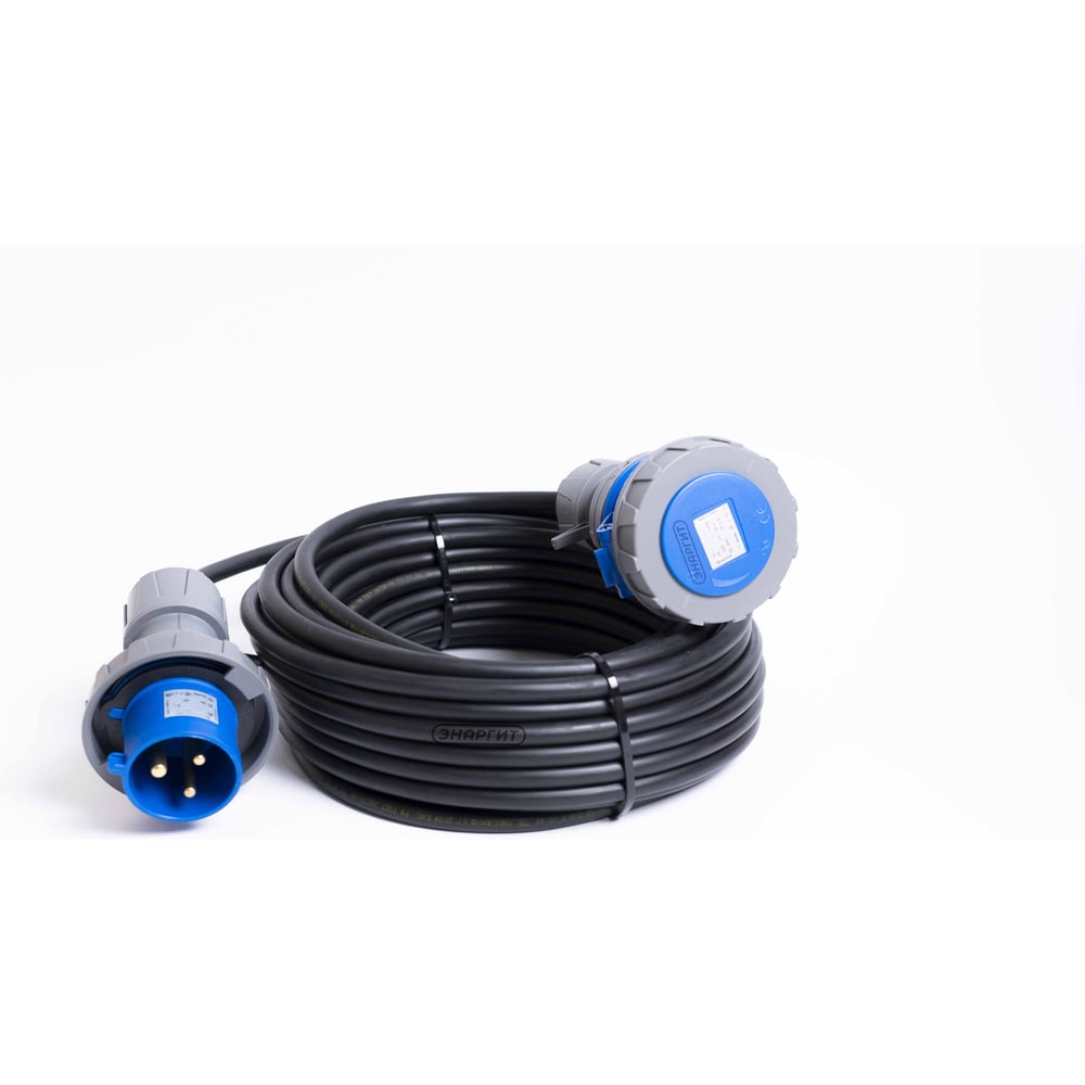 Изображение товара Удлинитель промышленный шнур Энаргит 220 Вольт, КГтп-ХЛ 3х4 (10 метров, 1 розетка 32А IEC60309, вилка 32А IEC60309, IP 67) КГ340-10-132П-32П-67