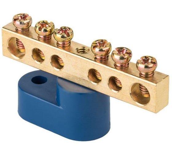 Изображение товара Шина N нулевая КЗОЦМ 8х12мм 6/1 (6 групп/крепеж по центру) синий угловой изолятор 10 шт ШНИ-812-6-1(с)