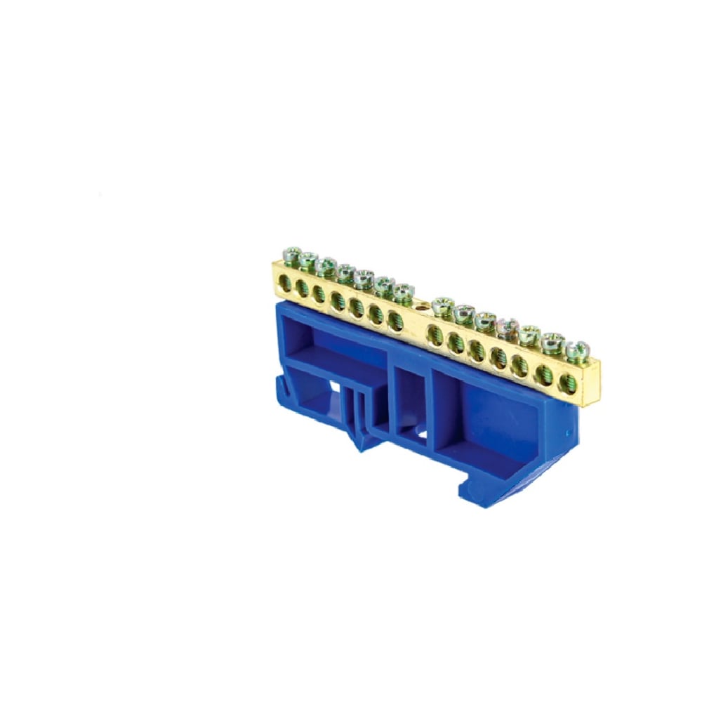 Изображение товара Шина N нулевая КЗОЦМ 6х9мм 14/1 (14групп/крепеж по центру) синий DIN изолятор 20 шт ШНИ(DIN)-69-14-1(с)