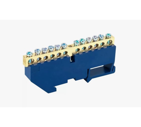 Изображение товара Шина N нулевая КЗОЦМ 6х9мм 12/1 (12 групп/крепеж по центру) синий DIN изолятор 20 шт ШНИ(DIN)-69-12-1(с)