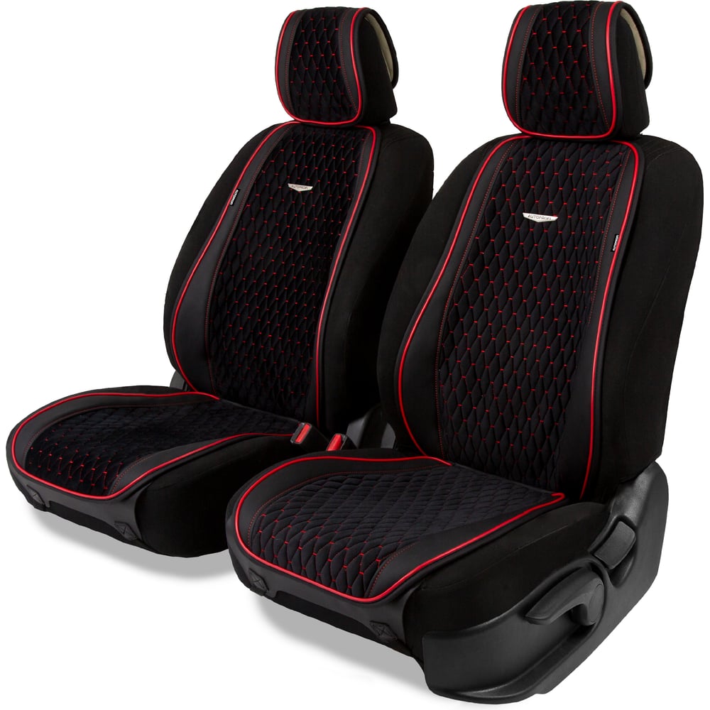 Изображение товара Накидки AUTOPROFI Autobiography, 2 шт, на передние сиденья, алькантара и эко-кожа, черно-красные