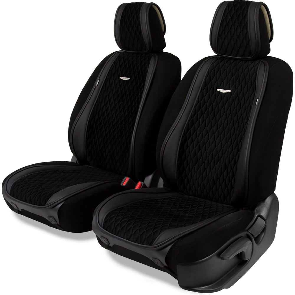 Изображение товара Накидки AUTOPROFI Autobiography 2 шт на передние сиденья стёганая алькантара эко-кожа черный