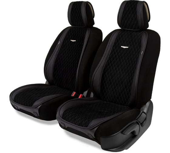 Изображение товара Накидки AUTOPROFI Autobiography, 2 шт, на передние сиденья, стёганая алькантара + эко-кожа, чёрный AUT-600 BK/BK