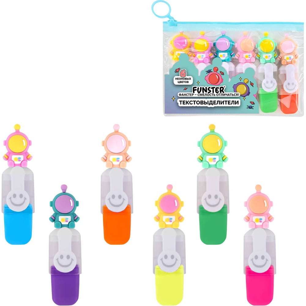 Изображение товара Набор текстовыделителей с топперами ОФИСМАГ FUNSTER 6 цветов неон 1-4 мм