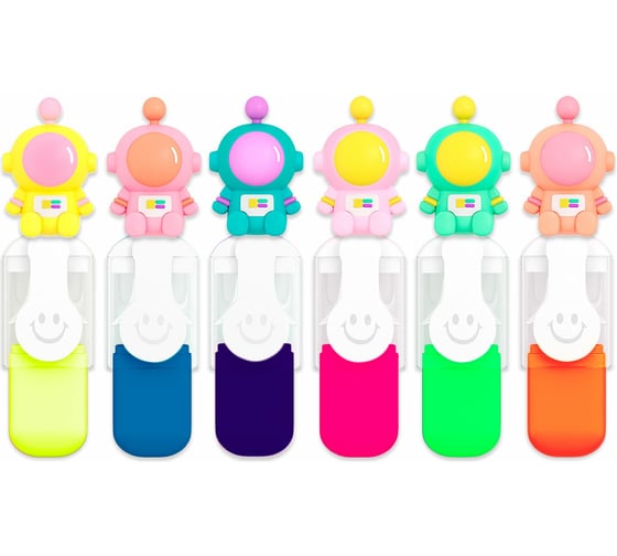 Изображение товара Набор текстовыделителей с топперами ОФИСМАГ FUNSTER 6 ЦВЕТОВ НЕОН, КОСМО, линия 1-4мм, 152649