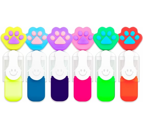 Изображение товара Набор текстовыделителей с топперами ОФИСМАГ FUNSTER 6 ЦВЕТОВ НЕОН, ЛАПКИ, линия 1-4мм, 152645