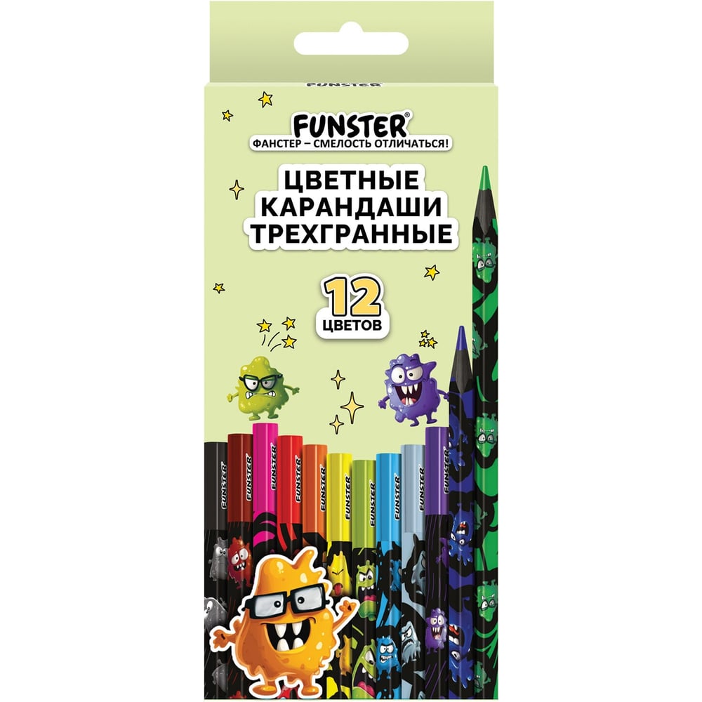 Изображение товара Цветные карандаши ОФИСМАГ FUNSTER 12 цветов трехгранные с принтом