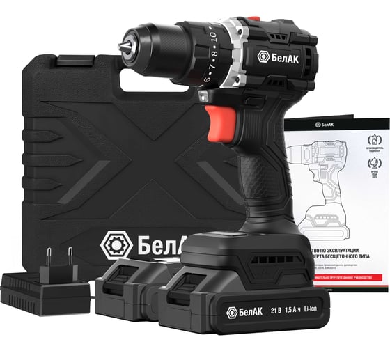 Изображение товара Ударная дрель-шуруповерт БелАК бесщеточная, 21V 55Hm, в кейсе, 2 АКБ (1500+2000) БАК.53315