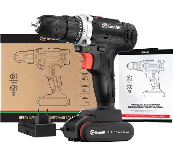 Изображение товара Дрель-шуруповерт БелАК щеточная, 21V 40Hm, в коробке, 1 АКБ БАК.53310