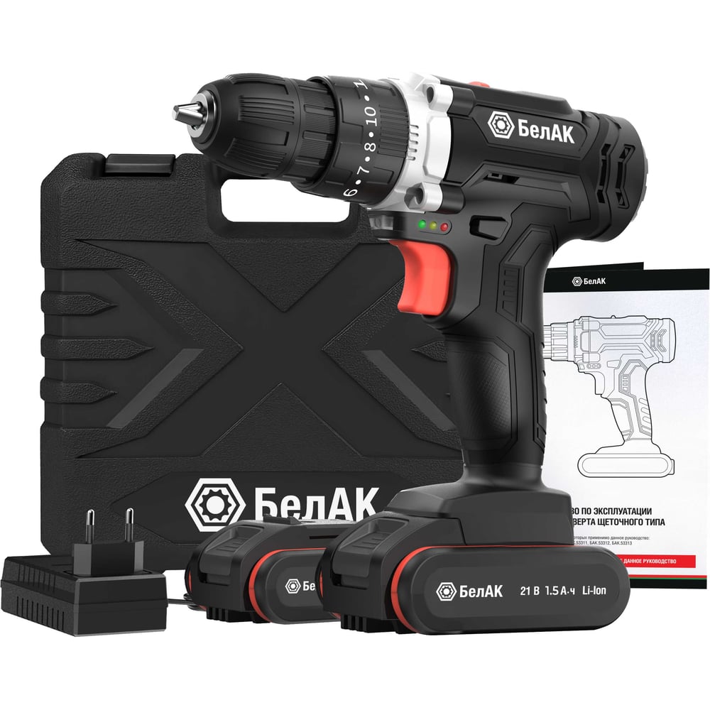 Изображение товара Ударная дрель-шуруповерт БелАК 21V 40Hm в кейсе с двумя АКБ и зарядкой