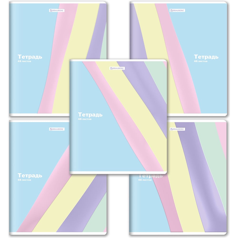 Изображение товара Тетрадь BRAUBERG А5 48л. скоба, 10 шт., клетка, выборочный лак, кросс-серия PASTEL, 405189