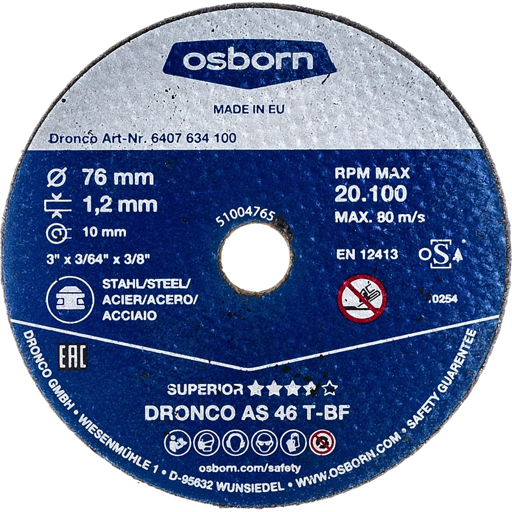 фото Отрезной диск по металлу dronco