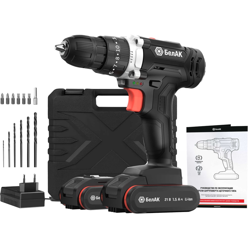 Изображение товара Ударная дрель-шуруповерт БелАК 21V 40Nm щеточная с кейсом и двумя АКБ