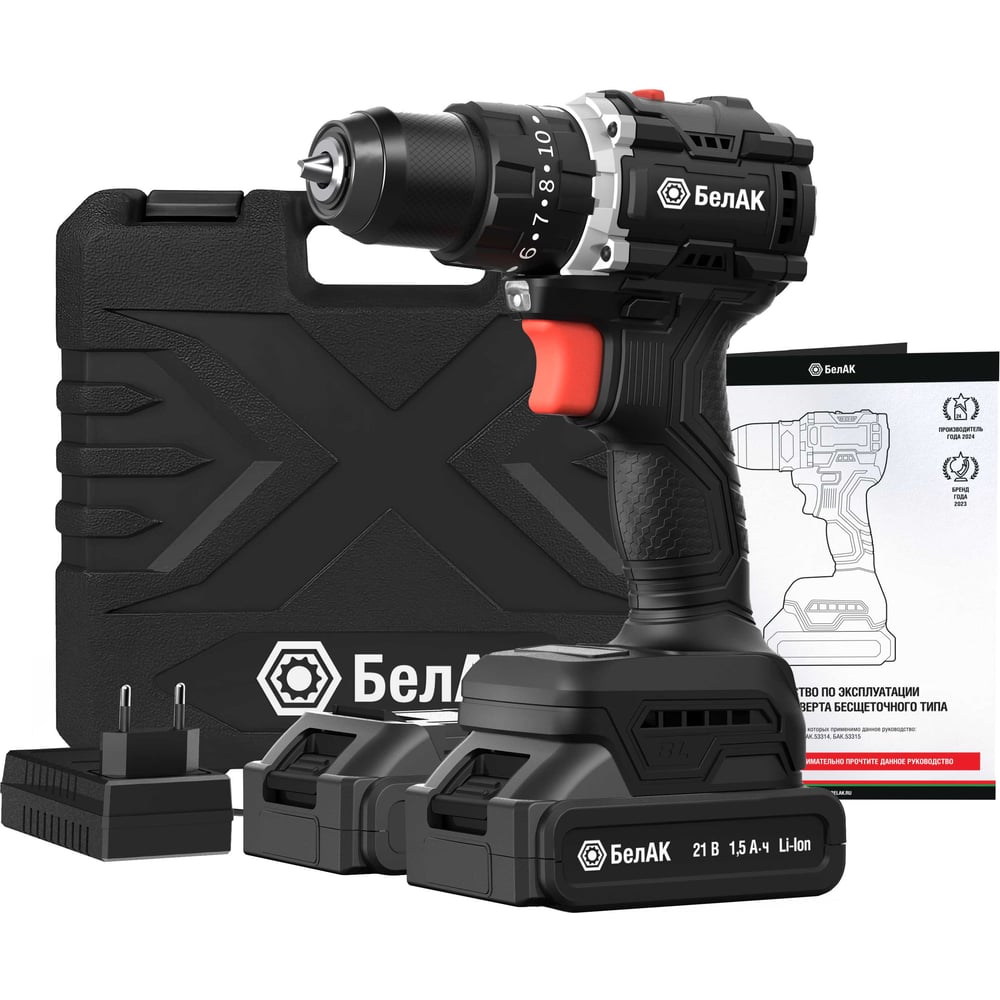 Изображение товара Аккумуляторная дрель-шуруповерт БелАК бесщеточная 21V 55Hm, 2 АКБ, кейс