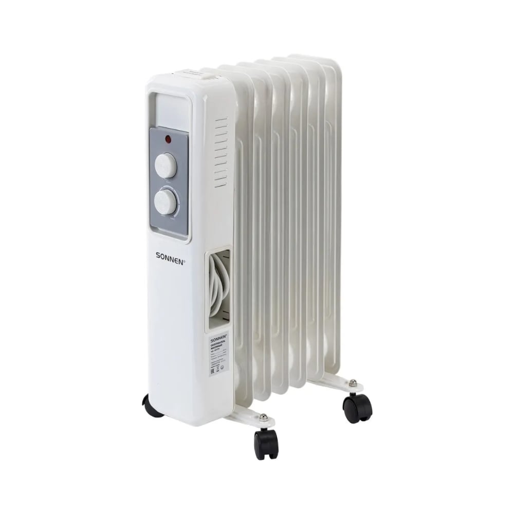 Изображение товара Обогреватель масляный SONNEN DFS-7E, 7секций, 1500Вт, 3 режима, механическое управление, белый, 457779