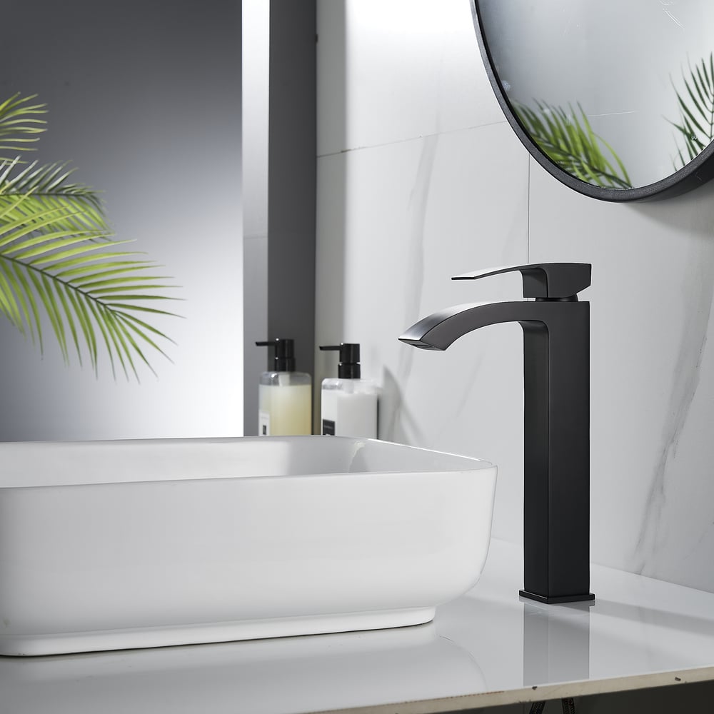 Изображение товара Смеситель для накладной раковины ALOUTE Водопад однорычажный, высота 310 мм. Цвет черный A1101H-1