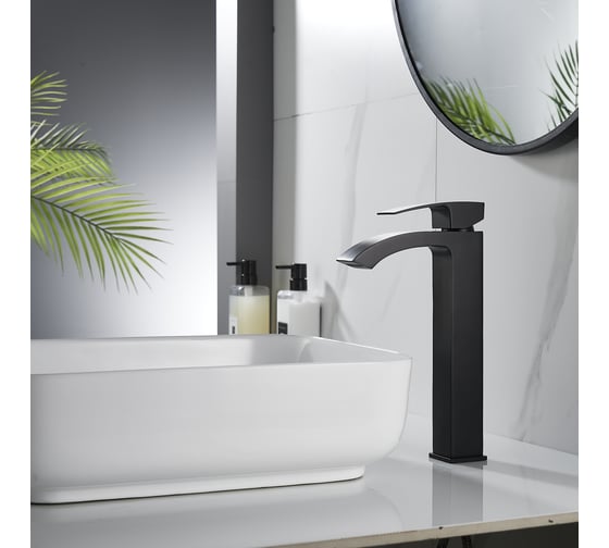 Изображение товара Смеситель для накладной раковины ALOUTE Водопад однорычажный, высота 310 мм. Цвет черный A1101H-1