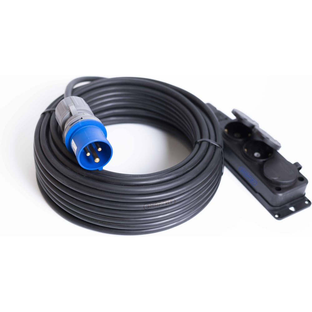 Изображение товара Удлинитель бытовой-промышленный шнур Энаргит 220 Вольт, КГтп-ХЛ 3х2,5 (10 метров, 3 розетки 16А CEE7/4 «Schuko», вилка 16А IEC60309, IP 44) КГ325-10-316Б-16П-44