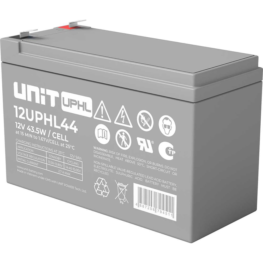 Изображение товара Аккумуляторная батарея UNIT 12UPHL44 12В 9 Ач AGM для систем БП и охраны